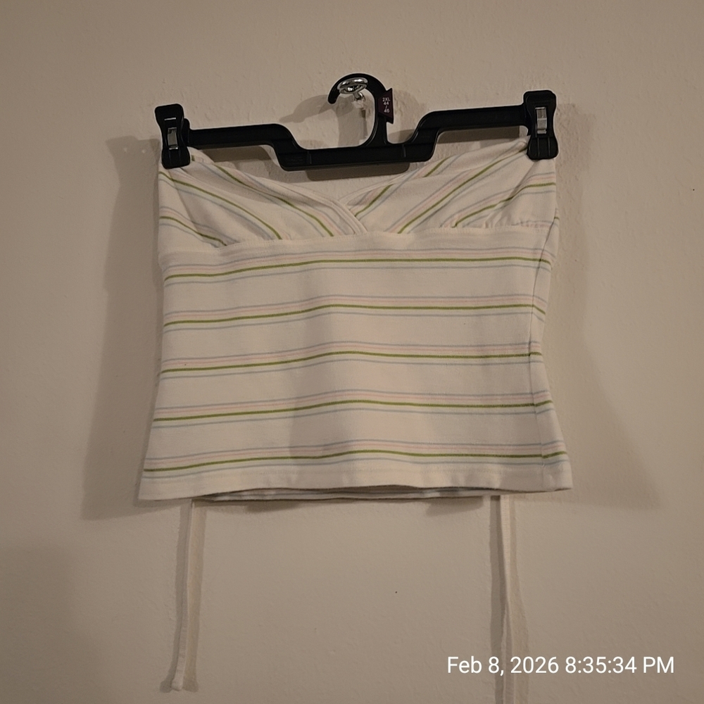 Abercrombie & Fitch White and Green Striped Crop Top